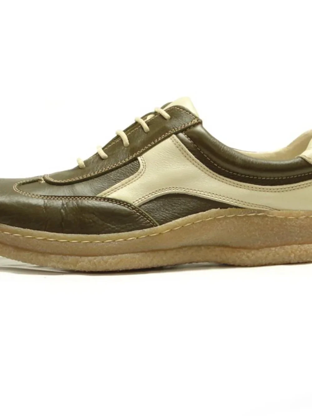 5446 Javier Beige Green Leather Lace up Sneaker Pinosos Made in Spain